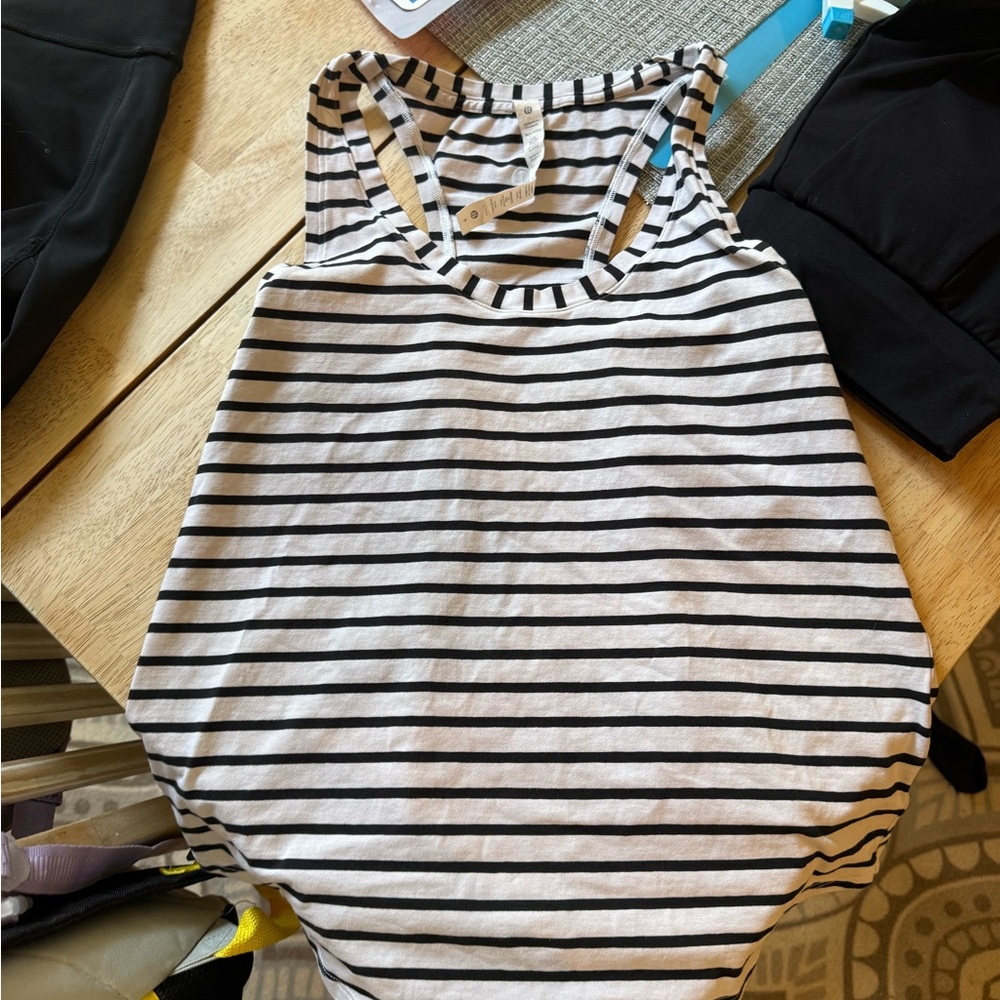 Lululemon Athletica Black and White Striped Tank